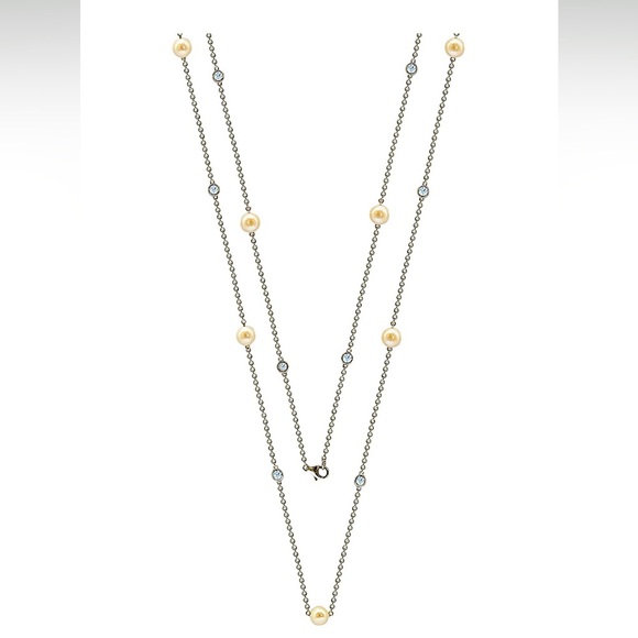 NWT Suzy Levian
Silver 3.90 ct. tw.Sapphire & 7-7.5mmPearl Station Necklace36” L - Picture 3 of 12